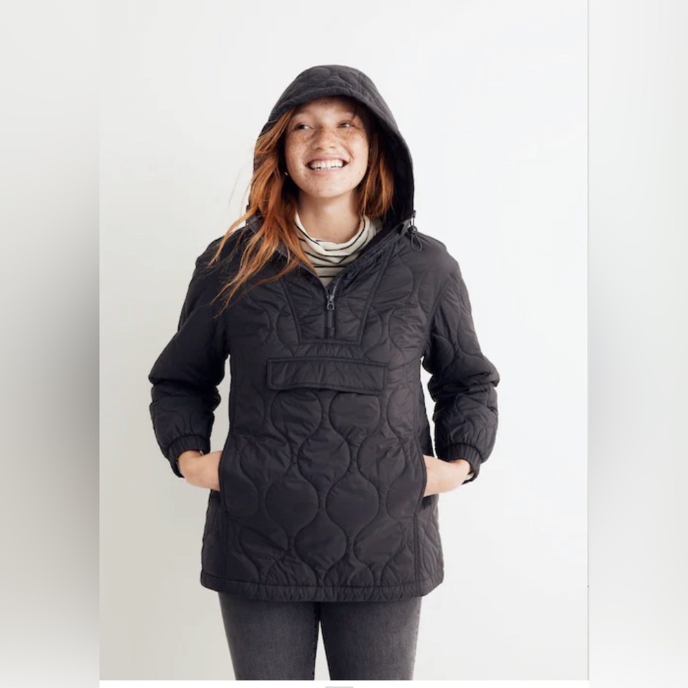 EUC Madewell Quilted Packable Popover Puffer Jacket In Black . Size XL